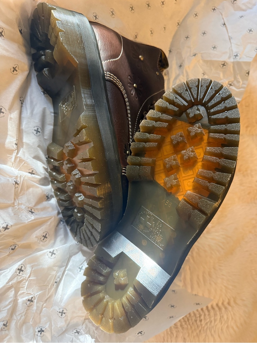 Dr. Martens Brown Floral Embossed Leather Ankle Boots - Picture 10 of 12
